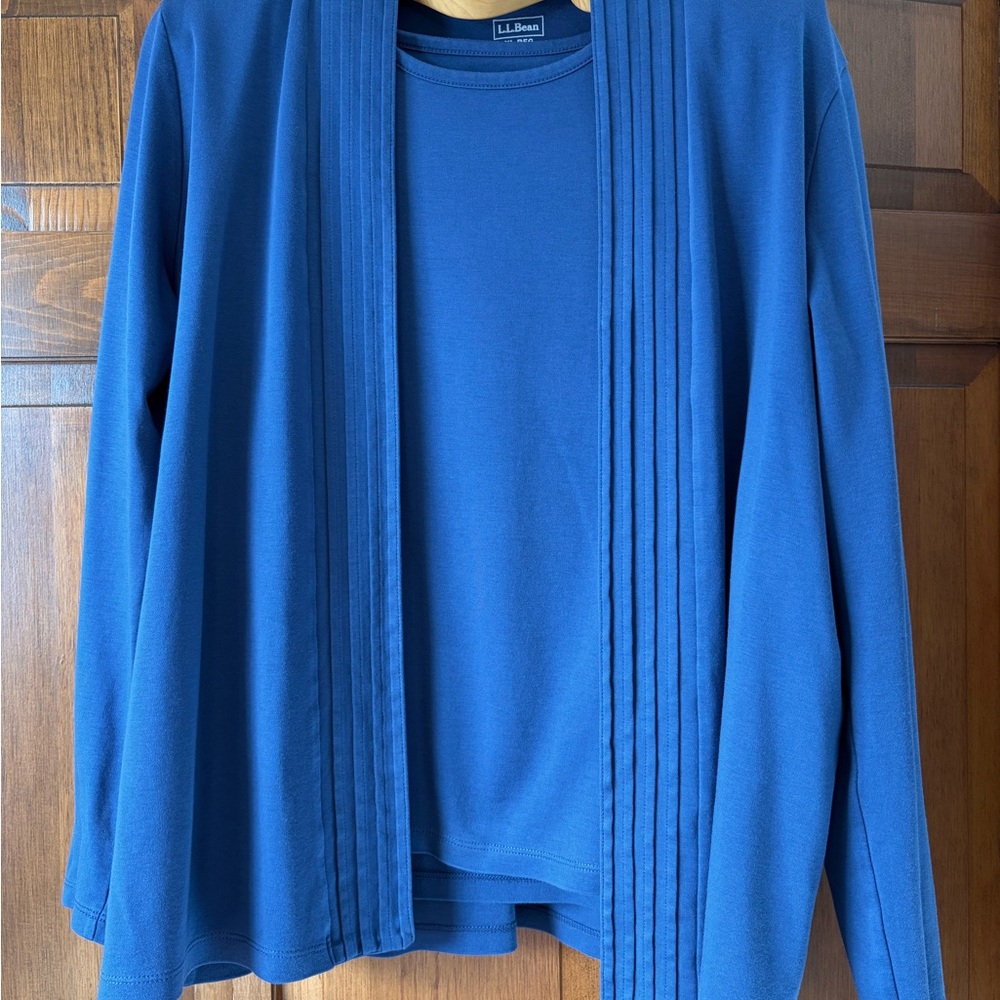 L.L. Bean Blue Cardigan and Shell Layering Set
